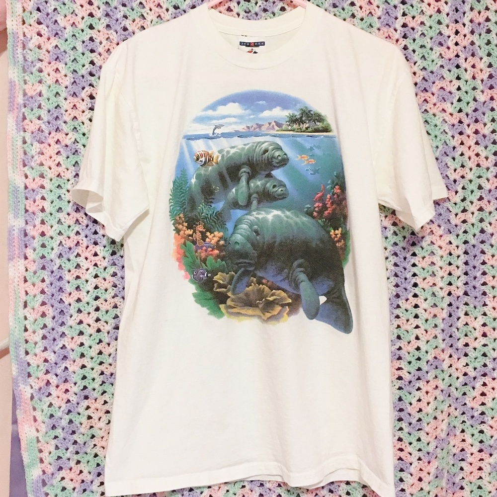 Vintage 90s Human-I-Tees Manatee Seapunk T-Shirt